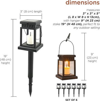 Alpine Corporation 19" Tall Outdoor Solar Powered Hanging or Stake Lanterns, Black (Set of 6)