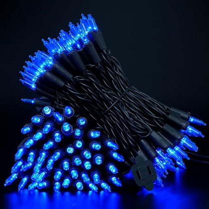 YULETIME 200 Blue LED Christmas Lights with Black Wire, Pack of 2 Strands 33 Feet 100 Lights UL Certified Holiday String Light Set