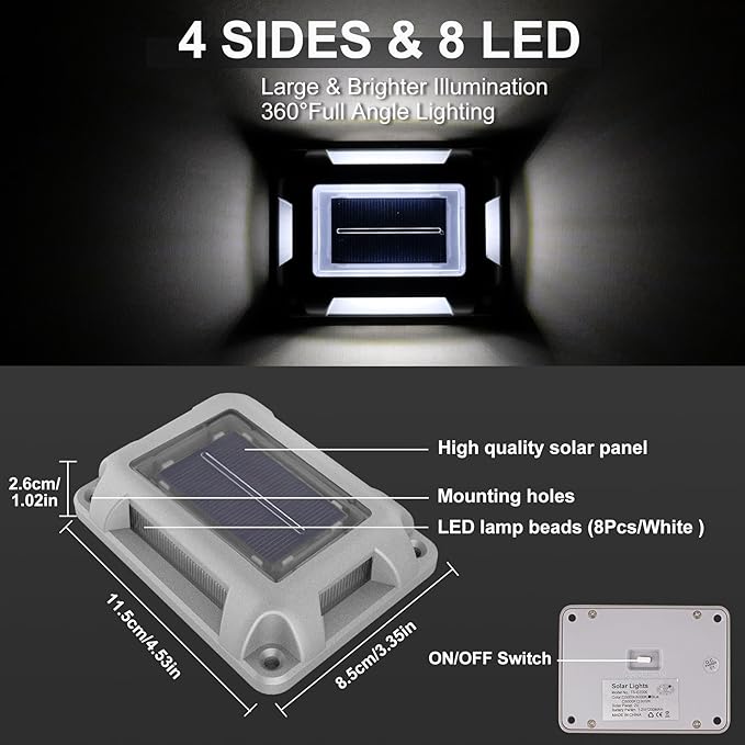 Solar Deck Lights Driveway Dock Lights- 8 Packs Waterproof 1200mAh Solar Powered Outdoor LED Aluminum Dock Lighting | Lumora