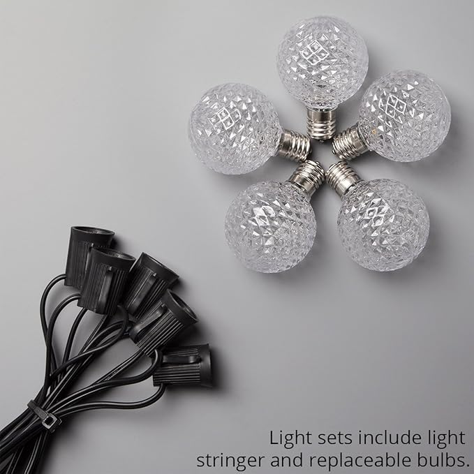 OptiCore Heavy Duty Patio Lights LED Lights Patio Lights String LED, Commercial LED Globe Lights (25 Lights, 25’, E17, Cool White G50 Bulbs on Black Wire)