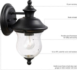 Design House 502906 Highland Traditional 1-Light Outdoor/Indoor Wall Light with Clear Seedy Glass for Porch | Lumora