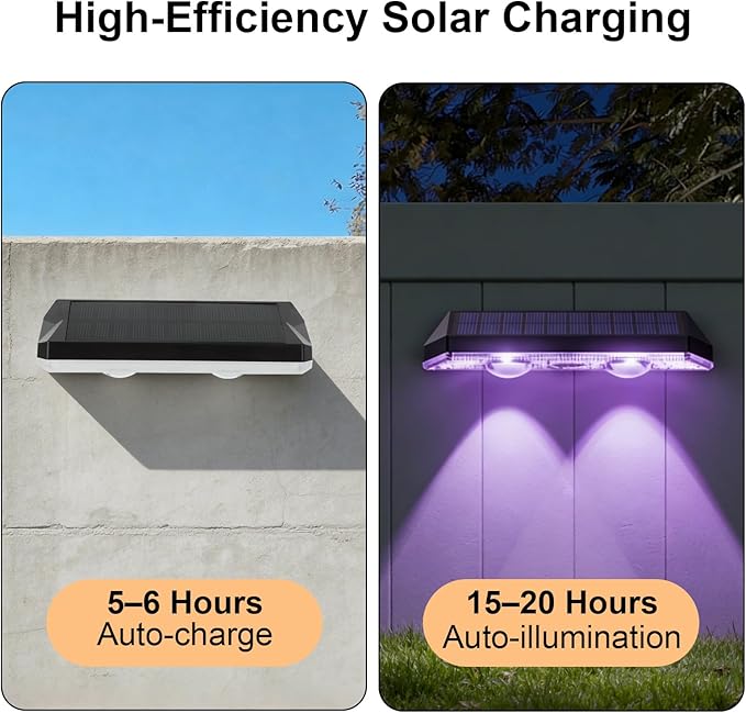 Solar Fence Lights Outdoor Waterproof LED, 13 Lighting Modes, Solar Outdoor Lights Dual Installation IP65 Energy Saving Solar Garden Lights, For Backyard Railings Steps Patio Walls Home Decoration