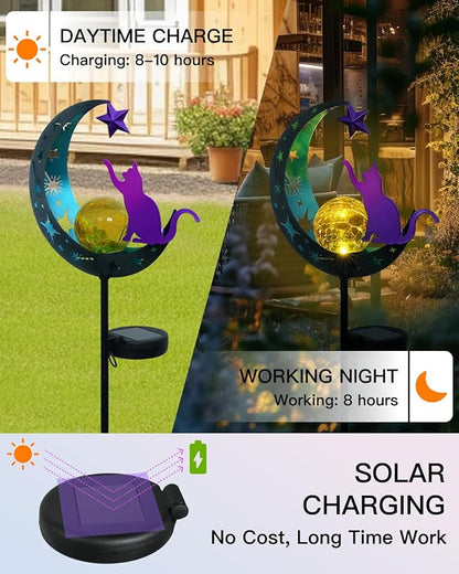 Putuo Decor Solar Garden Lights for Outside - Solar Cat Garden Decor with Waterproof, Decorative Cat Lights Outdoor for Yard