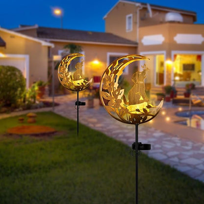 JOBOSI Solar Iron Art Flower Planting Moon Dog Waterproof Outdoor Solar Light for Garden, Yard, Patio Decor, Auto On/Off, Long-Lasting Battery, Unique Gift for Mom, Grandma, Christmas