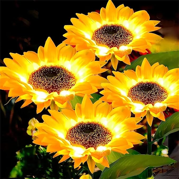 Solar Garden Stake Lights, 4pcs Sunflower Design, Outdoor Decorative Lights, Warm White
