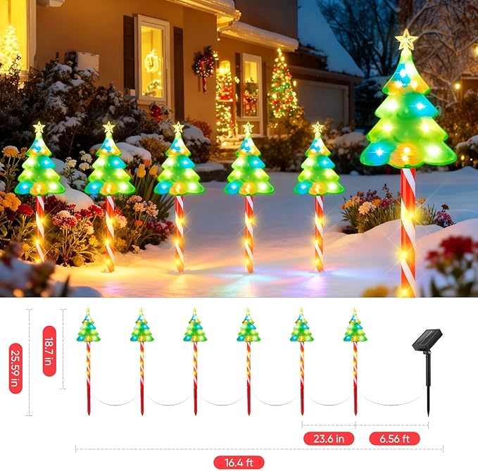 Christmas Solar Lights Outdoor Pathway: 6 Pack 25inch Solar Christmas Decorations Outdoor, Solar-Powered Xmas Tree Candy Cane Lights Outside for Yard Garden Walkway Driveway Christmas Decor