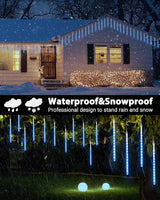 Blue 20 Tubes Meteor Shower Icicle Lights 480 LED Raindrop Lights with Timer Function - Outdoor String Light | Lumora