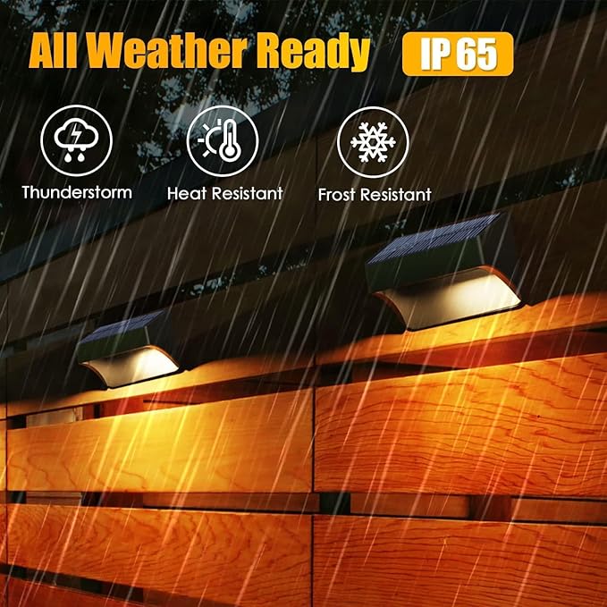AMKI Solar Lights Outdoor, 4 Pack Solar Fence Light Waterproof with 4 Modes, Warm White & RGB Color Changing Solar | Lumora