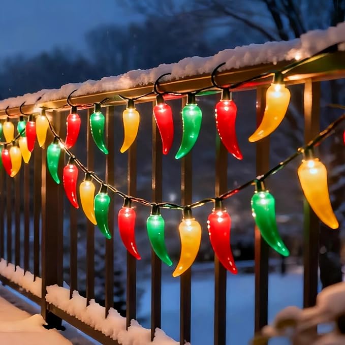LUCKY SHINE 35 LED Red Green and Yellow Chili Pepper Lights, UL Listed Colored Decorative Lighting String 18 Ft, for Christmas, Thanksgiving, Easter, Kitchen, Patio, Living Room.