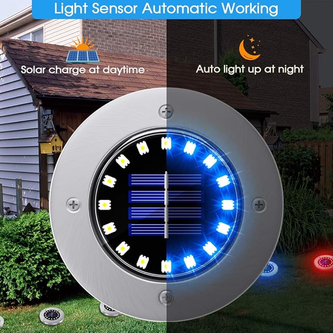 NFESOLAR 16 Pack Solar Lights Outdoor, 16 LEDs Multi-Color Solar Ground Lights Waterproof Landscape Light for | Lumora