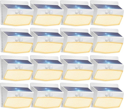 Peasur 16 Packs Solar Outdoor Lights Motion Sensor Solar Security Lights Waterproof with 3 Lighting Modes Solar Powered Wall Lights Outside for Garden Fence Yard Deck, Warm White