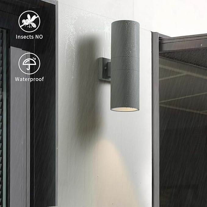 mirrea 18" Modern Outdoor Porch Light Patio Light in 2 Lights with Aluminum Cylinder and Tempered Glass Cover | Lumora