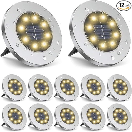 ZGWJ Solar Ground Lights,12 Pack Waterproof Solar Garden Lights, Upgraded Outdoor Garden Waterproof Bright in-Ground Lighting, Landscape Lighting for Pathway,Yard,Deck,Lawn,Patio,Walkway Warm White