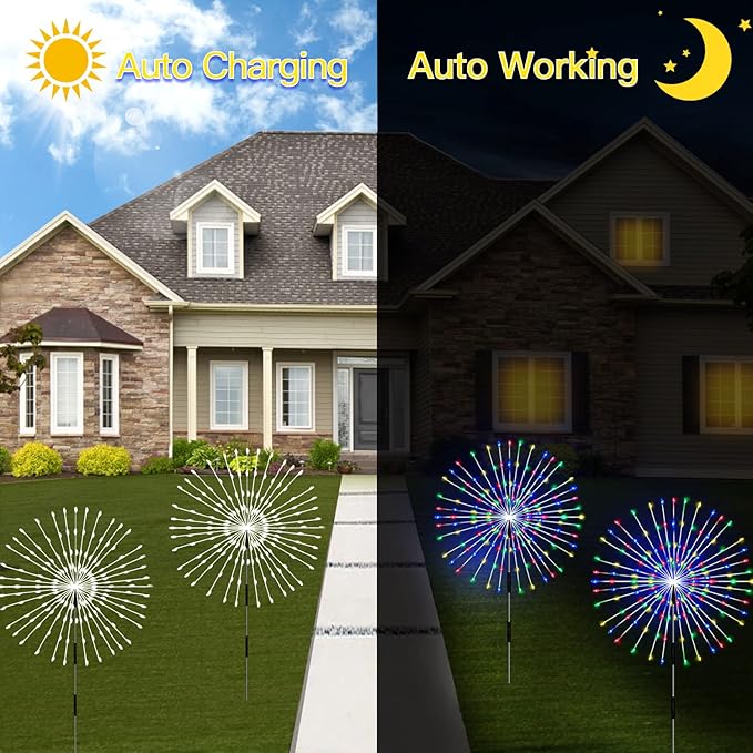 Outdoor Solar Garden Lights,Firework Lights 4 Pack Waterproof Decorative Pathway Lights,120Led Firefly Lights Solar | Lumora