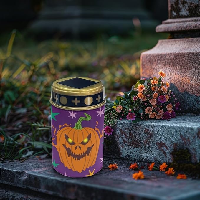 Solar Garden Lights for Cemetery Halloween Pumpkin Solar Lights Outdoor Garden, Eternal Lights for Cemetery Grave Decorations