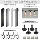 EXCELLO GLOBAL PRODUCTS Premium String Light Pole 4 Pack with 100' of LED Edison Bulb String - Outdoor Path Light | Lumora
