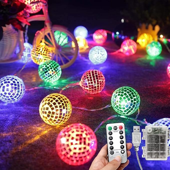 AceList 20 LED Disco Ball Mirror LED Party String Light Christmas Lanterns for Holiday Wall Window Tree Decorations Indoor Outdoor Patio Party Yard Garden Kids Bedroom Living Dorm (Multicolor)