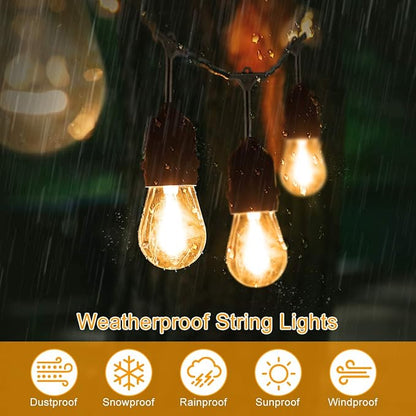 Fule Solar String Lights,S14 LED Outdoor String Light 48FT Heavy Duty,15 Hanging Sockets,1W Plastic Vantage Bulbs,Create Ambiance for Backyard Party Decoration/Cafe/Garden/Patio