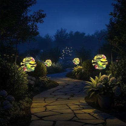 2 Pack Solar Lanterns Outdoor Waterproof , 30LEDs Hanging Solar Lights with Flower for Garden Patio Yard Decor, Gift for Grandma Gardeners Women