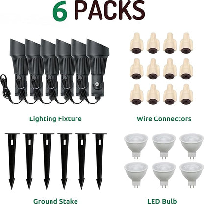 Lumina Lighting® 4W Landscape Lighting 12V Landscape Lights Low Voltage Landscape Spotlights Warm White Waterproof Outdoor Replaceable LED Bulb for Garden, Lawn, Porch, Patio and Yard (Black, 6-Pack)
