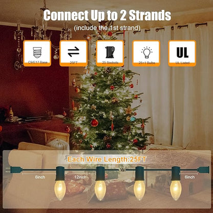 GOOTHY C9 Clear Christmas String Lights, 25Ft Outdoor Christmas Lights with 26 Warm White Bulbs, Hanging Roofline String Lights Vintage Christmas Lights UL Listed for Patio Garden Backyard Decor