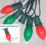 25FT C7 Christmas Lights Outdoor, Red Green White 3-Color LED String Lights for Roof, Fence, Tree, Wedding, Party | Lumora