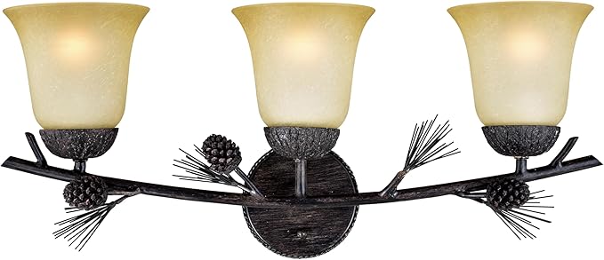 VAXCEL Sierra 3-Light 24 inch Wide Black Walnut Rustic Bathroom Vanity Lighting Fixture, Creme Cognac Glass Shade | Lumora