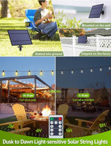 48FT Solar String Lights Outdoor with Remote, Waterproof Dimmable Patio Lights with 15+1 LED ST38 Bulbs 3 Modes | Lumora