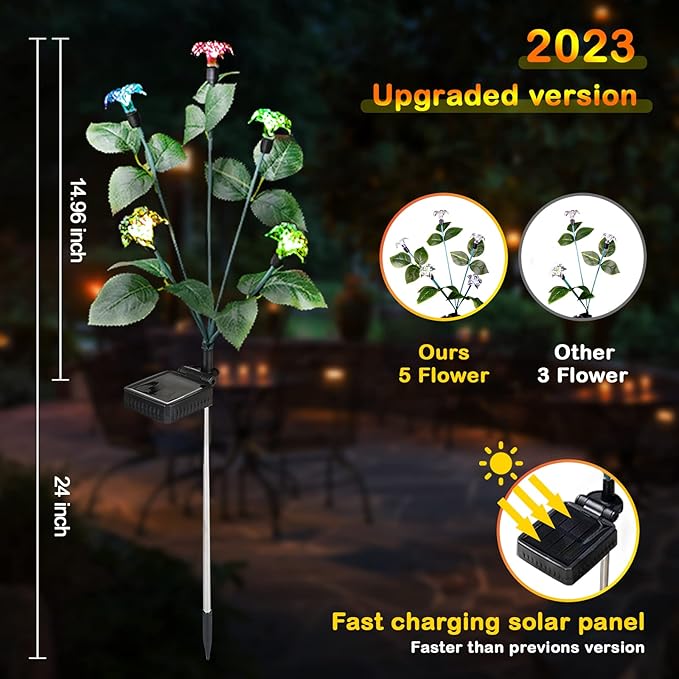 Solar Garden Lights Outdoor Christmas Decor 4 Pack Solar Outdoor Lights Waterproof 7 Color Changing LED Lights 5 Head Solar Flower Lights for Yard Patio Pathway Decoration