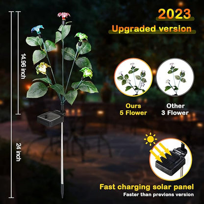 Solar Garden Lights Outdoor Christmas Decor 4 Pack Solar Outdoor Lights Waterproof 7 Color Changing LED Lights 5 Head Solar Flower Lights for Yard Patio Pathway Decoration