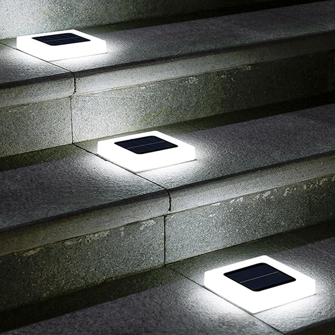 Pathway Lights Solar Powered Square Flat Solar Lights Outdoor Waterproof Solar Stair Light In Ground Landscape Lighting for Garden Lawn Patio Yard Walkway Night Lamp (White Light)