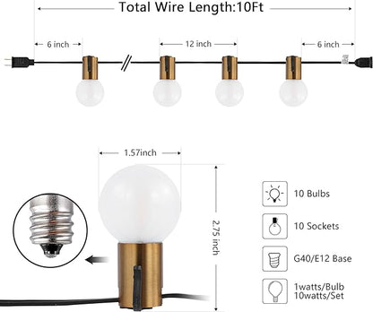 SAFAVIEH Lighting Collection Farrynn Brass/Black 10-Foot LED Outdoor String Lights