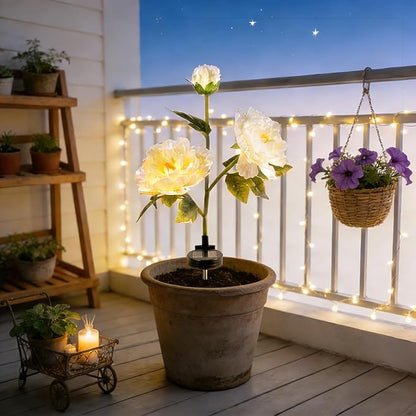2Pack Solar Flower Lights Outdoor Garden Decor, Waterproof LED Realistic Peony Lamp, Solar Lawn Lamp for Courtyard Decoration, Garden Gifts for Women