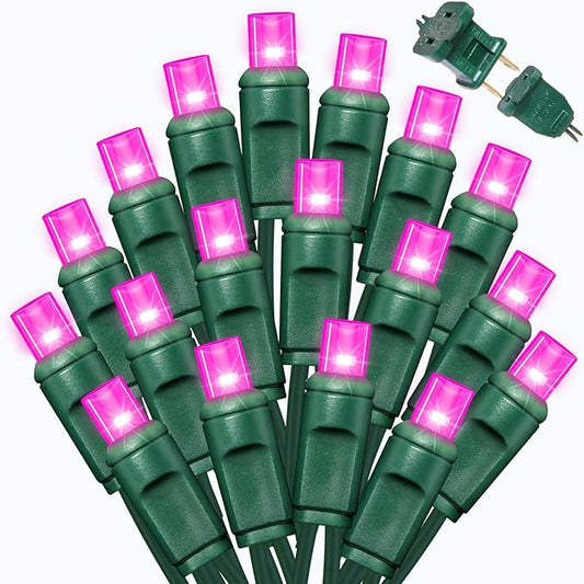 LAMPHOME Pink Valentine's Light, 600LED (24pk of 50L) Mini Christmas String Lights,Pink Lights for Outdoor Valentine's Day Garland Wedding Party Xmas Tree Decoration,Commercial Grade