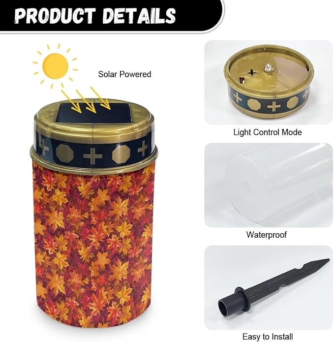 ZOUTAIRONG Red Maple Leaves Solar Light for Cemetery Grave 4 Pack Solar Garden Lights Pathway Lights Solar Powered Solar Pathway Lights Outdoor Cemetery Solar Lights for Grave Solar Lights