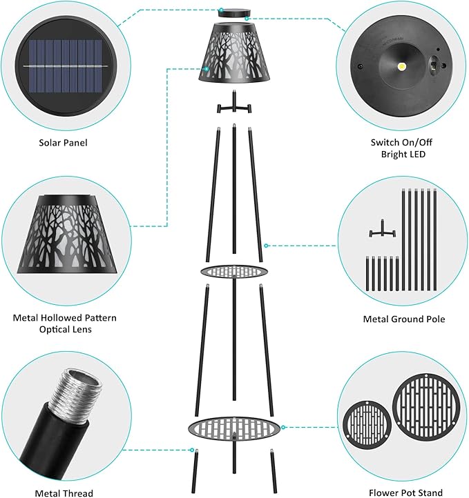 MXwcy 2 Pack Metal Solar Floor Lights Outdoor with Plant Stands, 45.5'' Solar Powered Street Lights, for Garden | Lumora