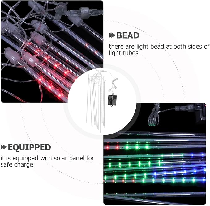 Gadpiparty 1Set Solar Powered Falling Lights LED Tube String Lights for Garden Patio and Holiday Decor Tubes with Remote Control and Solar Panel