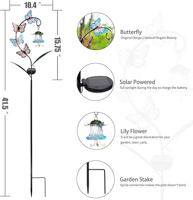 Bshine Solar Butterfly Lights Outdoor Garden Decoration Valentine's Day, Metal Stake Waterproof Hanging Flower | Lumora