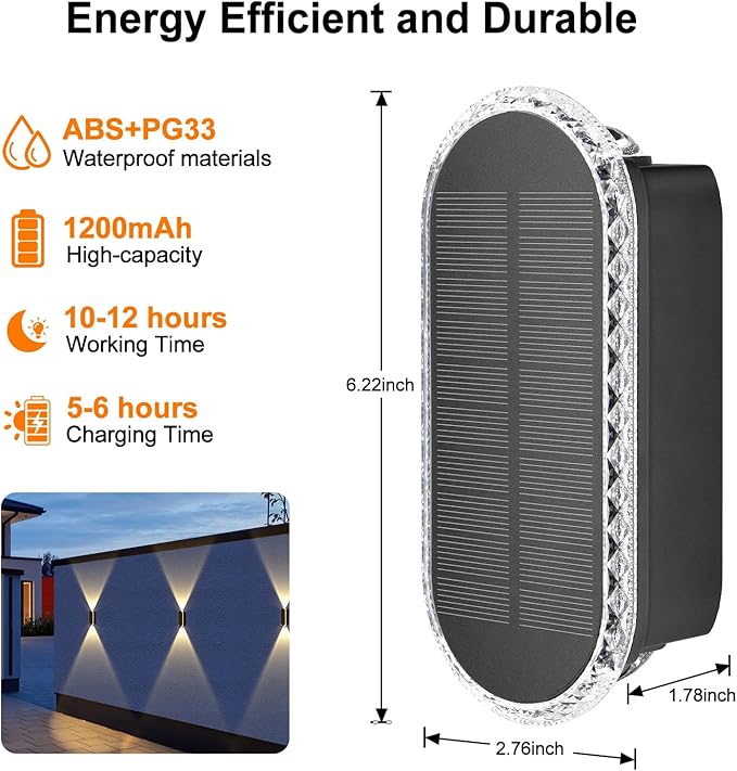 Ellasay Fence Lights Solar Powered: 4 Pack Solar Wall Lights Outdoor Up and Down IP67 Waterproof - 3 Colors Modes Brighter LED Lens Solar Lights Dusk to Dawn 12h for Backyard/Porch/Railing/Balcony