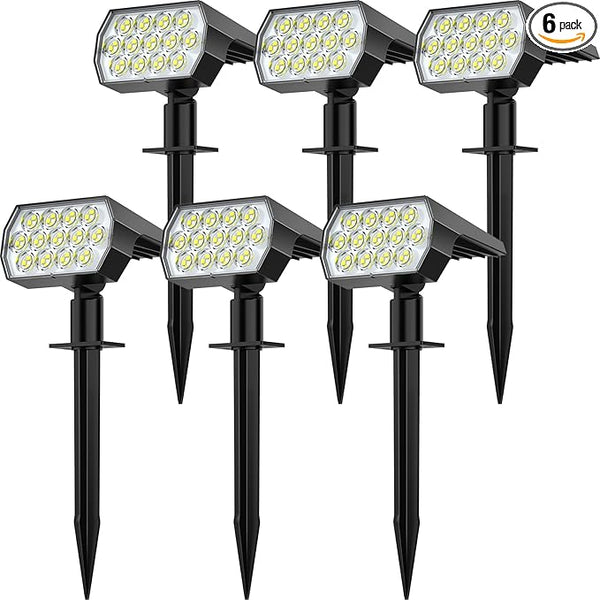 Solar Spot Lights Outdoor Waterproof IP65, [6 Pack/52 LED] 2-in-1 Solar Landscaping Spotlights, 3 Lighting Modes | Lumora
