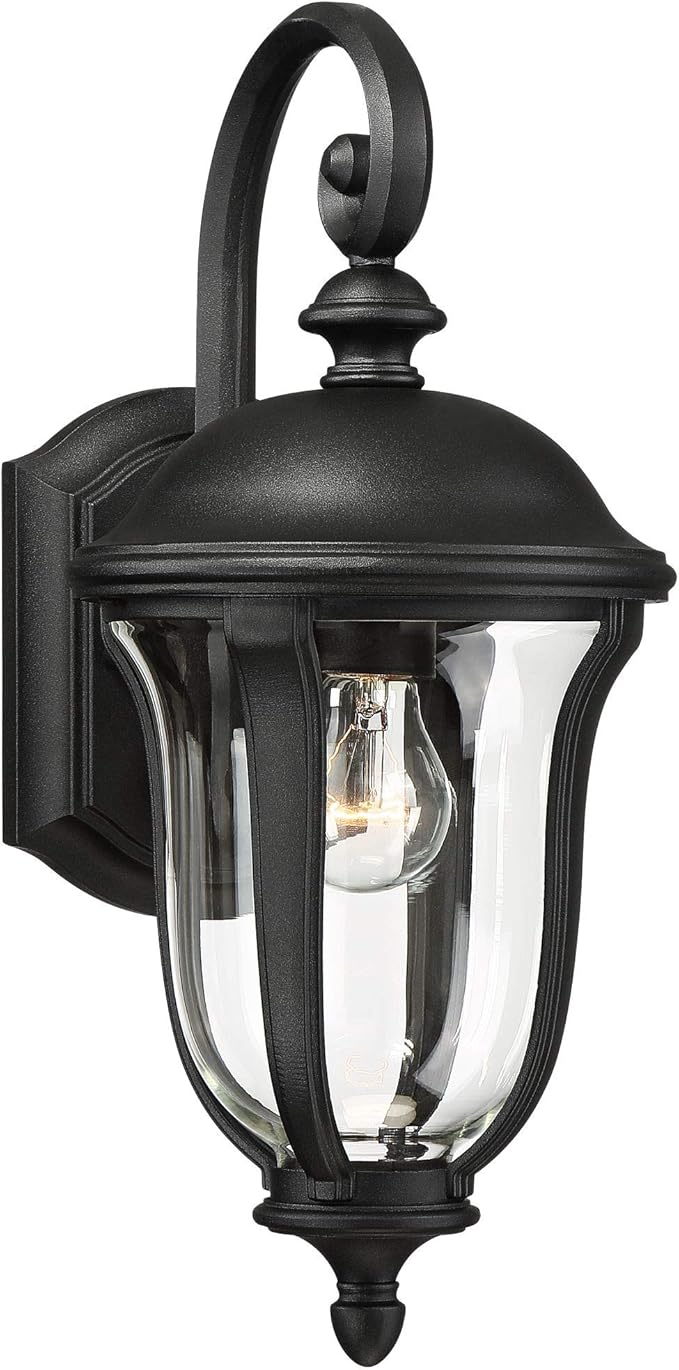 John Timberland Park Sienna Vintage Outdoor Wall Light Fixture Black 16 3/4" Clear Glass Scrolling Downbridge for Exterior House Porch Patio Outside Deck Garage Yard Front Door Garden Home