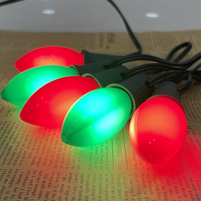 25Ft C9 LED Christmas Lights Outdoor, C9 Red and Green Christmas String Lights with 26 LED Shatterproof Bulb | Lumora