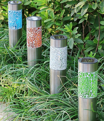 Mosaic LED Lawn Garden Lights Solar Outdoor Lights Stainless Steel Mosaic Lawn Lamp Solar Powered for Halloween Christmas Decorations Pathway Walkway Patio Driveway Yard Landscape Lighting Grey 3 Pack