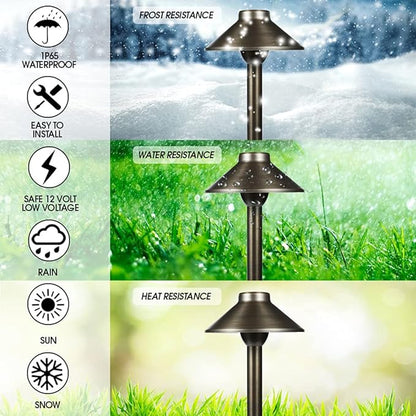 LED Pathway 124 Landscape Lights - 12V Solid Brass Low Voltage LED G4 3.5W 2700K Bulb Outdoor Mushroom Security Garden Patio Deck Pool Area Lights