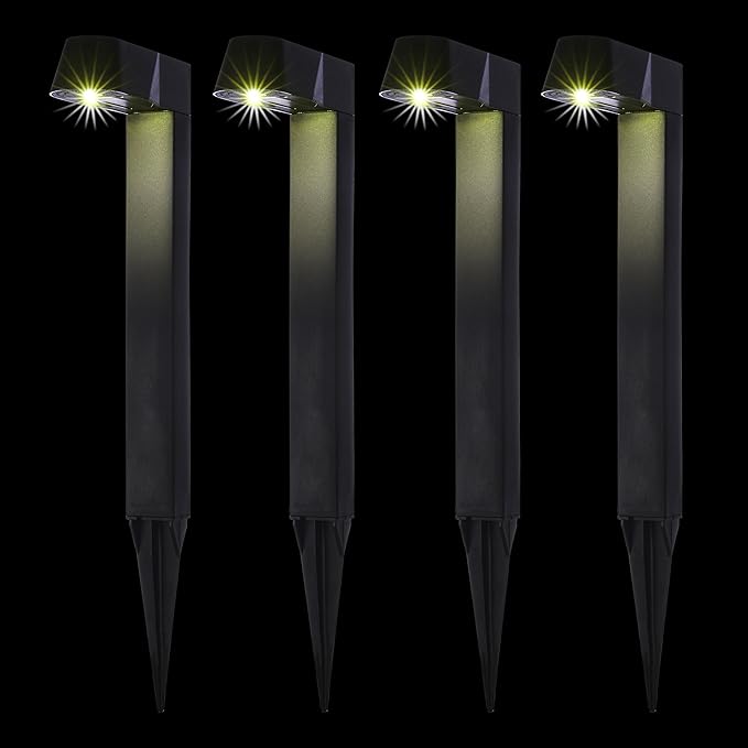Alpine Corporation 18" H Outdoor Solar Modern Pathway Lights, Waterproof Cool White LEDs, Matte Black - Set of 4