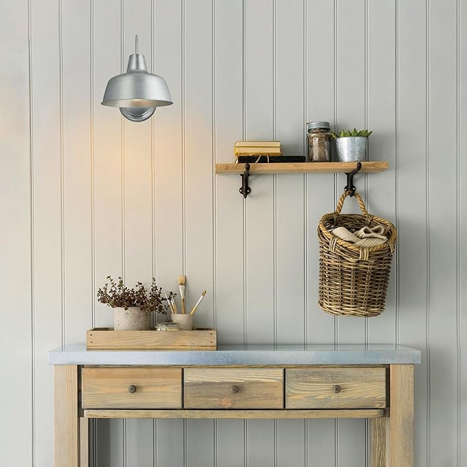Design House Mason Farmhouse Gooseneck Barn Light, Outdoor Exterior Porch or Patio Wall Light Fixture, Galvanized Gray Paint, 10 Inch Diameter, 1-Pack, 579383