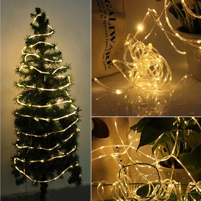 Solar String Lights, 23FT Solar Rope Lights, 8 Modes 50 LED Outdoor Lighting Rope, Waterproof Copper Wire Rope String Light for Outdoor Indoor Home Garden Patio Parties(Warm White)