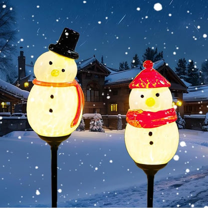 2 Pack Solar Powered Garden Stake Lights Outdoor, Cute Animal Outdoor Figurine Lights Ornament Statue Decor for Pathway, Patio, Red ＆ Black Snowman.