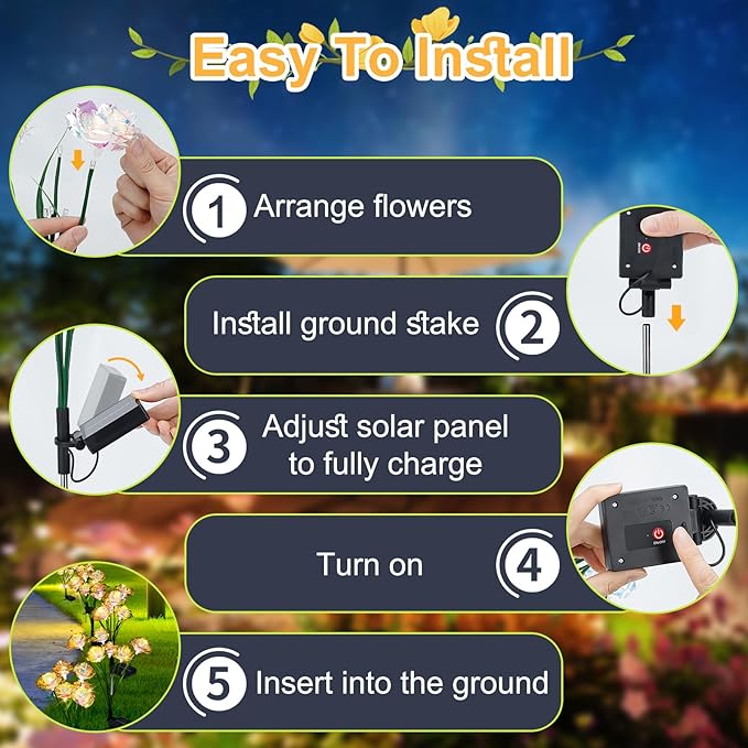 [24 Bigger Roses] Solar Garden Lights Outdoor, Birthday Gifts for Mom Women Preserved Flowers Solar Light, IP65 | Lumora