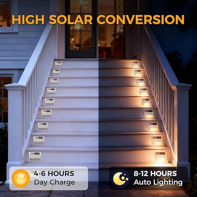 Outdoor Solar Lights, Warm White Decorative Solar Fence Lights, for Gardens, Swimming Pools, Decks, Fences, Patios, Front Doors, Stairs, Landscapes, Courtyards, and Driveway Paths, Pack of 8